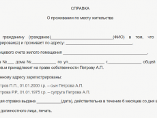 образец справки о месте проживания